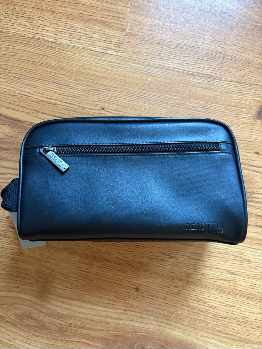 Kenneth Cole Reaction Black Leather Toiletry Bag with Front Zip
